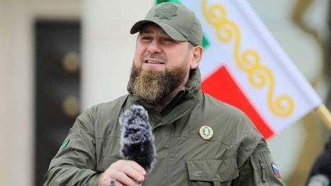 Ramzan Kadyrov addresses fighters in Grozny, the capital of Chechnya, Russia, on February 25. 