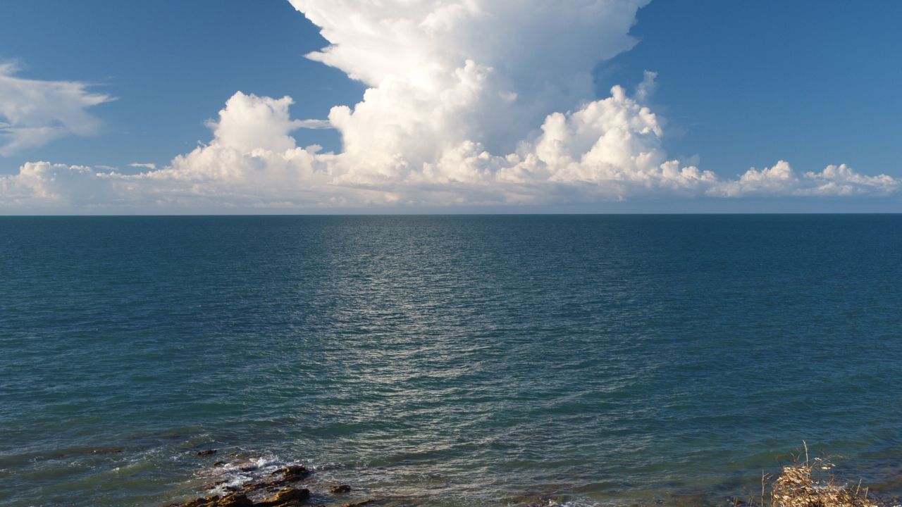 Looking north from Darwin, Australia, you can see storm Hector's towering cumulonimbus cloud tops.