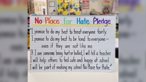 The "No Place for Hate Pledge" Nicole Matheny's kindergarten students recited during Austin ISD's Pride Week.