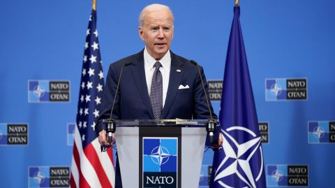 President Joe Biden speaks during a news conference at NATO after meeting with allies about the Russian invasion of Ukraine on Thursday, March 24, 2022, in Brussels. 