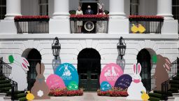 U.S. President Joe Biden and first lady Jill Biden appear with the Easter Bunny at the White House on April 5, 2021 in Washington, DC. The year's traditional Easter Egg Roll was canceled in 2021 due to the coronavirus pandemic.