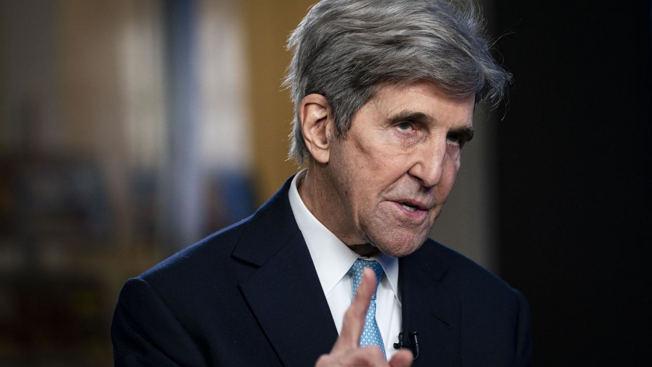 John Kerry speaks during an interview on the David Rubenstein Show in Washington in January. The former Secretary of State confirmed to CNN that he plans to remain in his international climate envoy role through at least November.