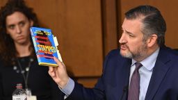 US Senator Ted Cruz (R-TX) holds a book while speaking during the confirmation hearing for Judge Ketanji Brown Jackson before the Senate Judiciary Committee on her nomination to be an Associate Justice on the US Supreme Court, in the Hart Senate Office Building on Capitol Hill in Washington, DC, on March 22, 2022. 