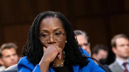 Judge Ketanji Brown Jackson reacts to questioning from Senator Lindsey Graham (R-SC) during the third day of the Senate Judiciary Committee confirmation hearing on Capitol Hill in Washington, D.C. on March 23, 2022. 