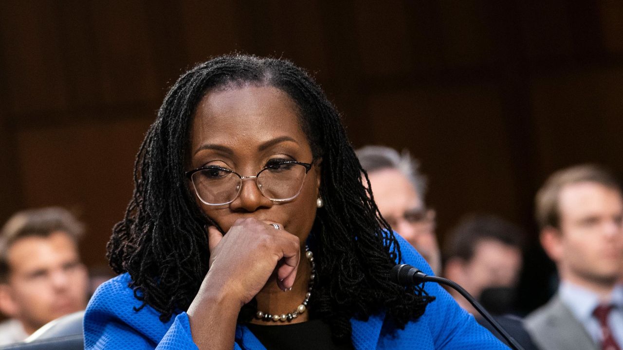 Judge Ketanji Brown Jackson reacts to questioning from Sen. Lindsey Graham (R-SC) during the third day of her Senate Judiciary Committee confirmation hearing on Capitol Hill in Washington, on Wednesday, March 23, 2022. 
