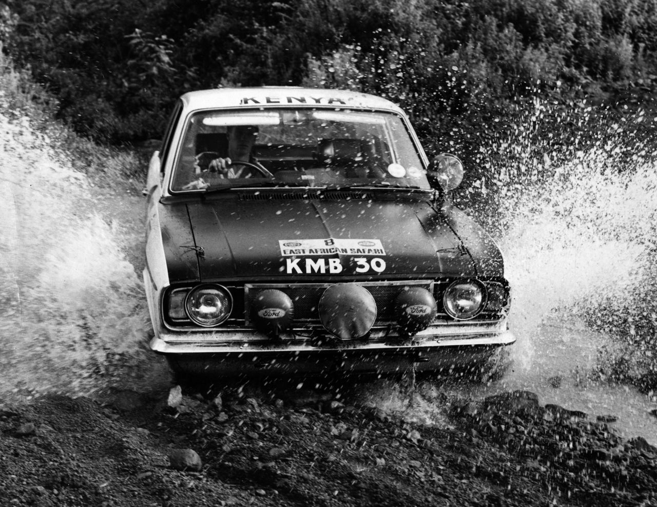 Robin Hillyer and John Arid drive the 3,075-mile (4,950-kilometer) 1968 East African Safari Rally in their Lotus Cortina.