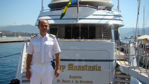 Before he tried to sink the Lady Anastasia as a protest against Russia's war on Ukraine, Taras Ostapchuk served as the yacht's chief engineer for a decade. This 2013 photo was taken in Corsica, in the Mediterranean.