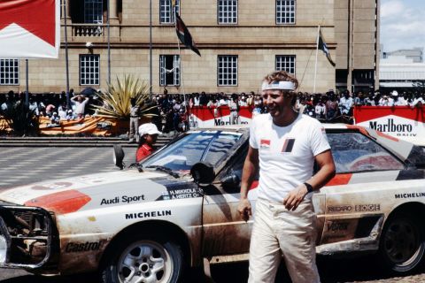 Hannu Mikkola at the 1983 Marlboro Safari Rally in Nairobi. The late Finnish driver took <a href="https://www.ewrc-results.com/final/4297-marlboro-safari-rally-1983/" target="_blank" target="_blank">second place</a> in the WRC event.  <br />