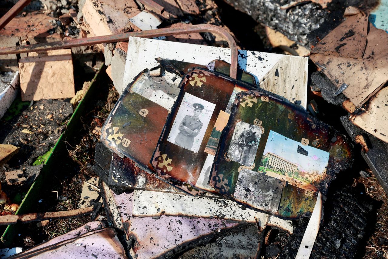 Pictures lie amid the rubble of a house in Kyiv, Ukraine, on Wednesday, March 23. It has now been a month since <a href="https://www.cnn.com/2022/02/14/world/gallery/ukraine-russia-crisis/index.html" target="_blank">Russia invaded Ukraine,</a> and the destruction continues to mount.