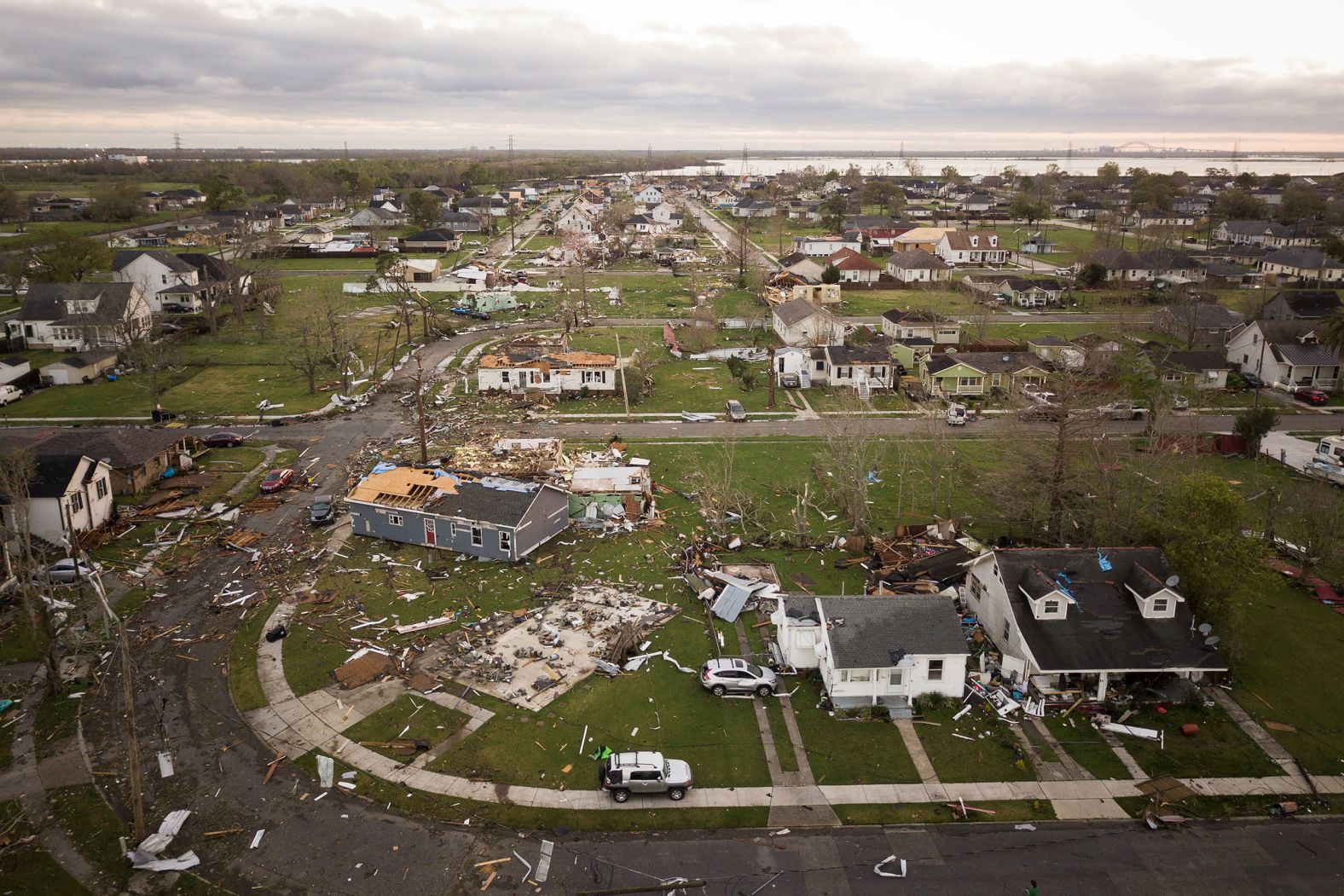 Homes are damaged in Arabi, Louisiana, on Wednesday, March 23. <a href="index.php?page=&url=https%3A%2F%2Fwww.cnn.com%2F2022%2F03%2F23%2Fweather%2Fnew-orleans-tornado-severe-weather-wednesday%2Findex.html" target="_blank">Tornadoes ripped through the New Orleans area</a> the night before. 