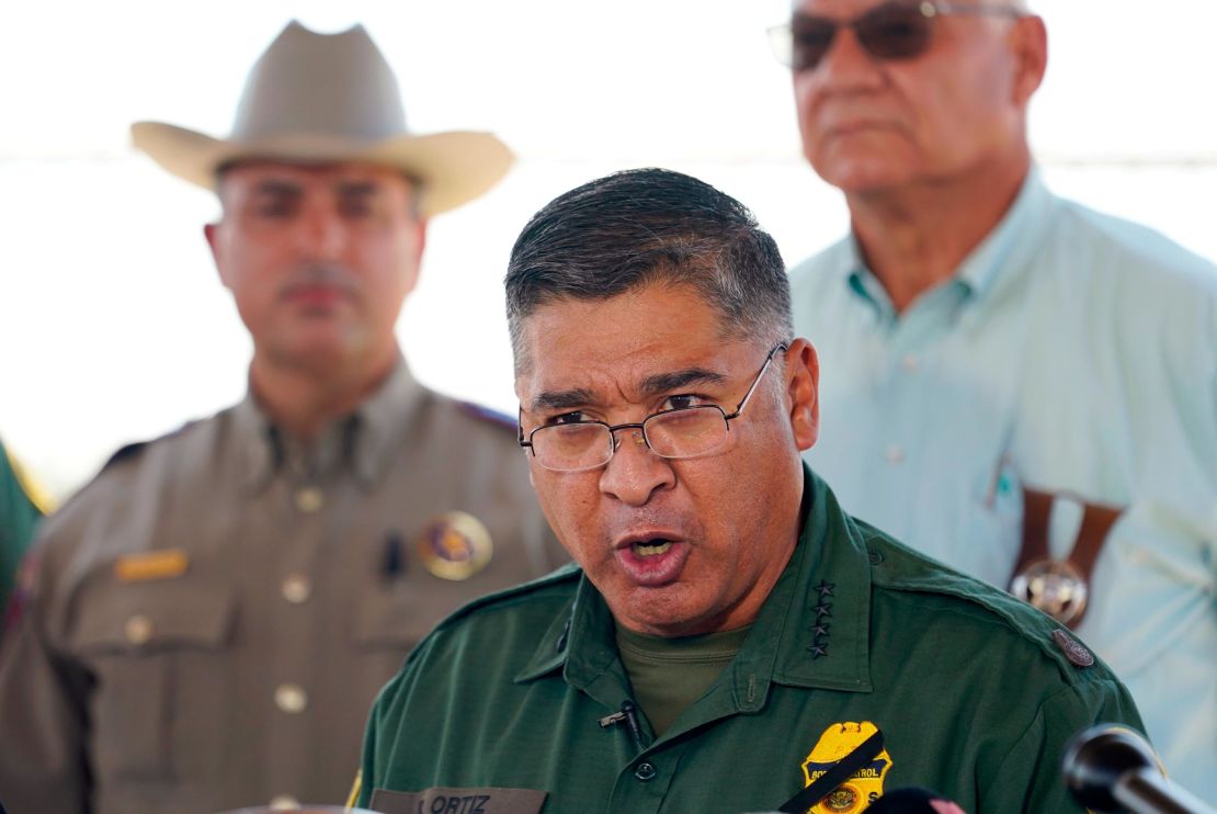 Border Patrol Chief Raul L. Ortiz speaks to the media in Del Rio, Texas, on Sunday, September 19, 2021.