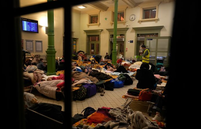 <strong>Poland: </strong>Refugees are being housed in makeshift shelters, like this train station in Przemysl.