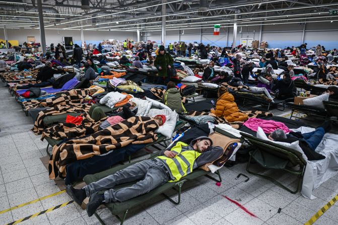 <strong>Finding shelter: </strong>In Poland, these refugees were housed in an empty Tesco supermarket. 