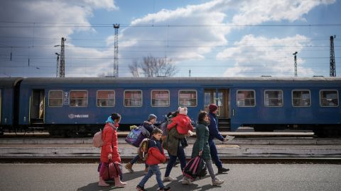 Refugees fleeing Ukraine arrive in Zahony, Hungary on March 10.  Millions of Ukrainians have fled their homes since the Russian invasion in late February.