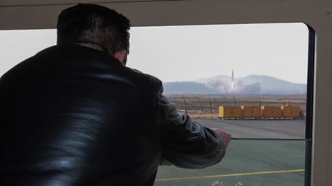 Kim Jong Un is shown watching a missile launch, in a photo released by state media.