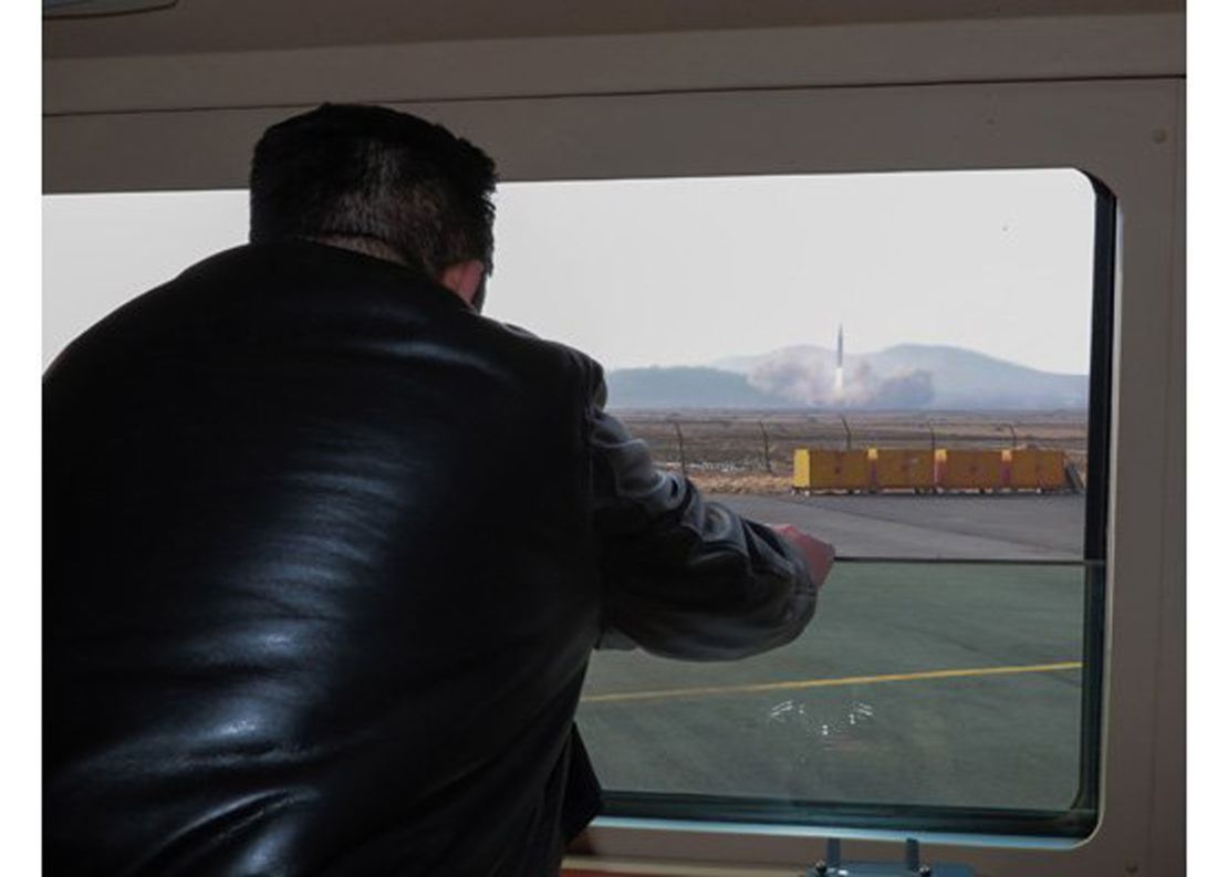 Kim Jong Un is shown watching a missile launch, in a photo released by state media.