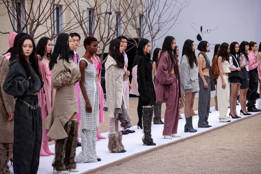 Models walk the runway during rehearsal for the BONBOM show as a part of Seoul Fashion Week 2022 AW on March 18, 2022 in Seoul, South Korea.