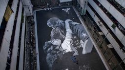 A giant mural of Kobe Bryant and his daughter Gianna, painted hours after their death, is seen at a basketball court in the Philippines.