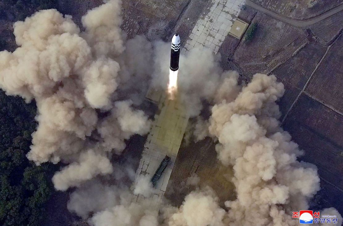 An image of a Hwasong-17 launch on March 24, 2022, as published on North Korean state media.