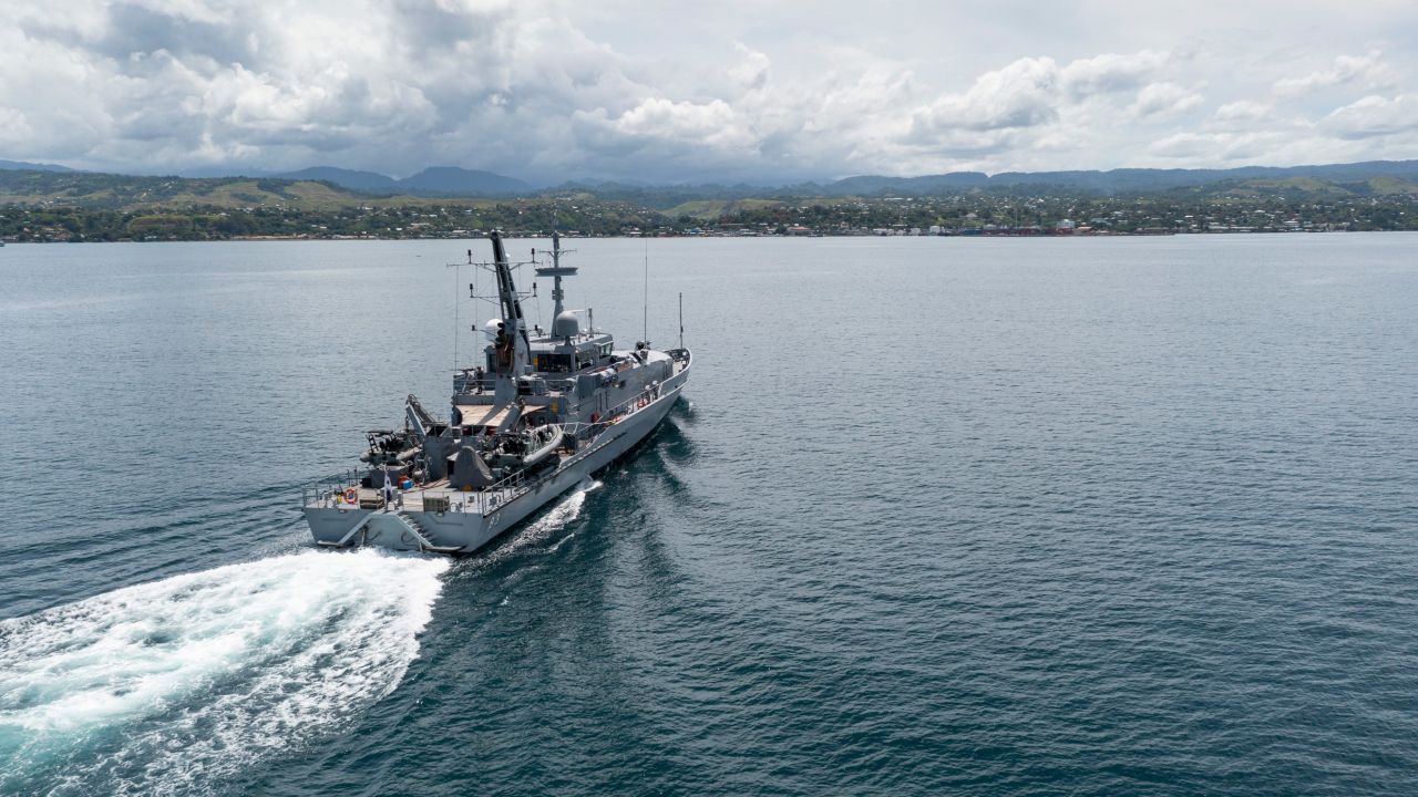 Australian navy ship HMAS Armidale sailed  into the Port of Honiara on December 1, 2021, to assist with peacekeeping efforts.  