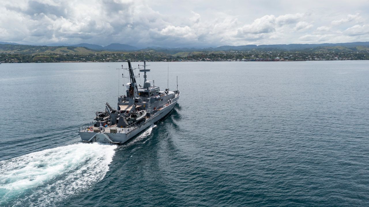 Australian navy ship HMAS Armidale sailed into the Port of Honiara on December 1, 2021, to assist with peacekeeping efforts.