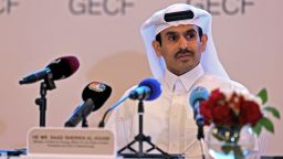 Qatar's Energy Minister and President and CEO of QatarEnergy Saad Sherida al-Kaabi speaks in Qatar's capital Doha on February 22.