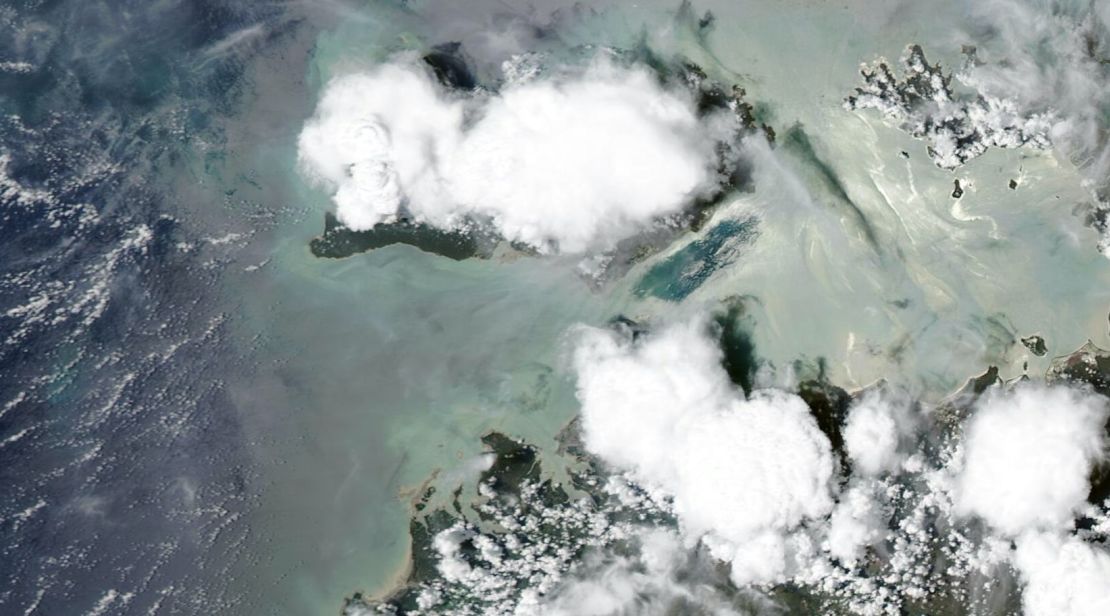 Thunderstorms developing over the Tiwi Islands in northern Australia. Satellite image taken November 9, 2021.
