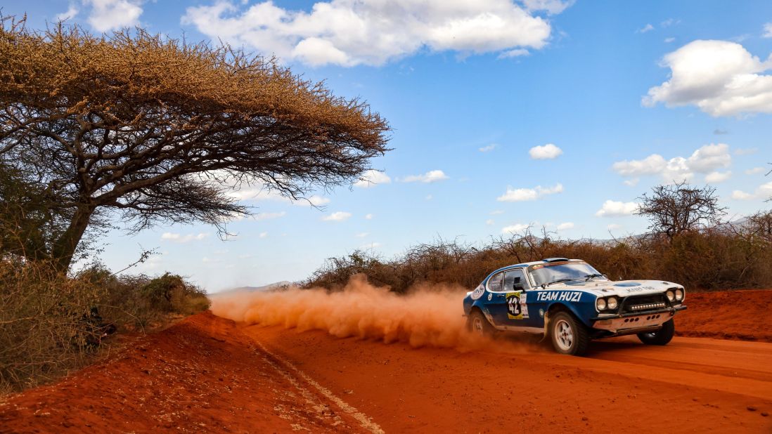 Husband and wife team Lynda and Tony Hughes from Britain race in their Ford Capri.