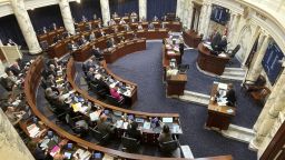 The Idaho House of Representative voted to approve a Texas-styled bill banning abortions after six weeks of pregnancy by allowing potential family members to sue a doctor who performs one, on Monday, March 14, 2022, at the Statehouse in Boise, Idaho. The bill has already passed the Senate and now heads to Republican Gov. Brad Little's desk. (AP Photo/Keith Ridler)