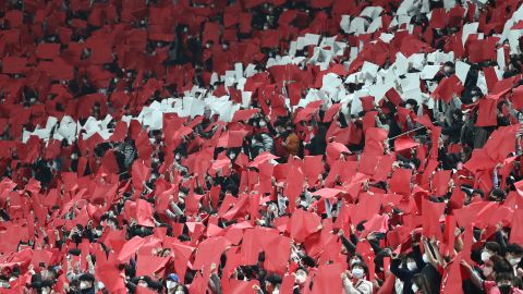 Fans held up messages ahead of kick-off.