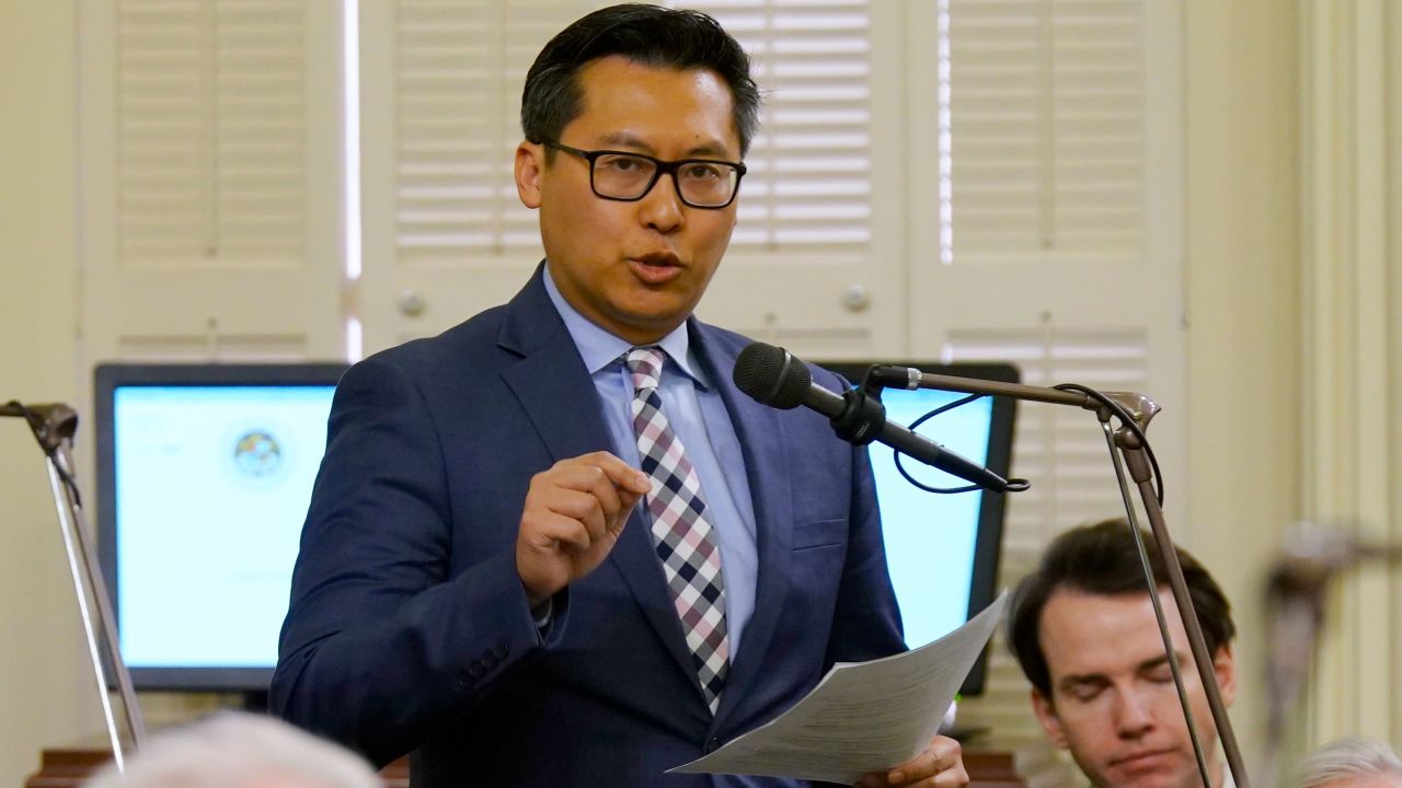 Assemblyman Vince Fong, R-Bakersfield, calls on lawmakers to approve a bill to overturn a court ruling limiting enrollment at the University of California during the Assembly session at the Capitol in Sacramento on Monday, March 14, 2022.