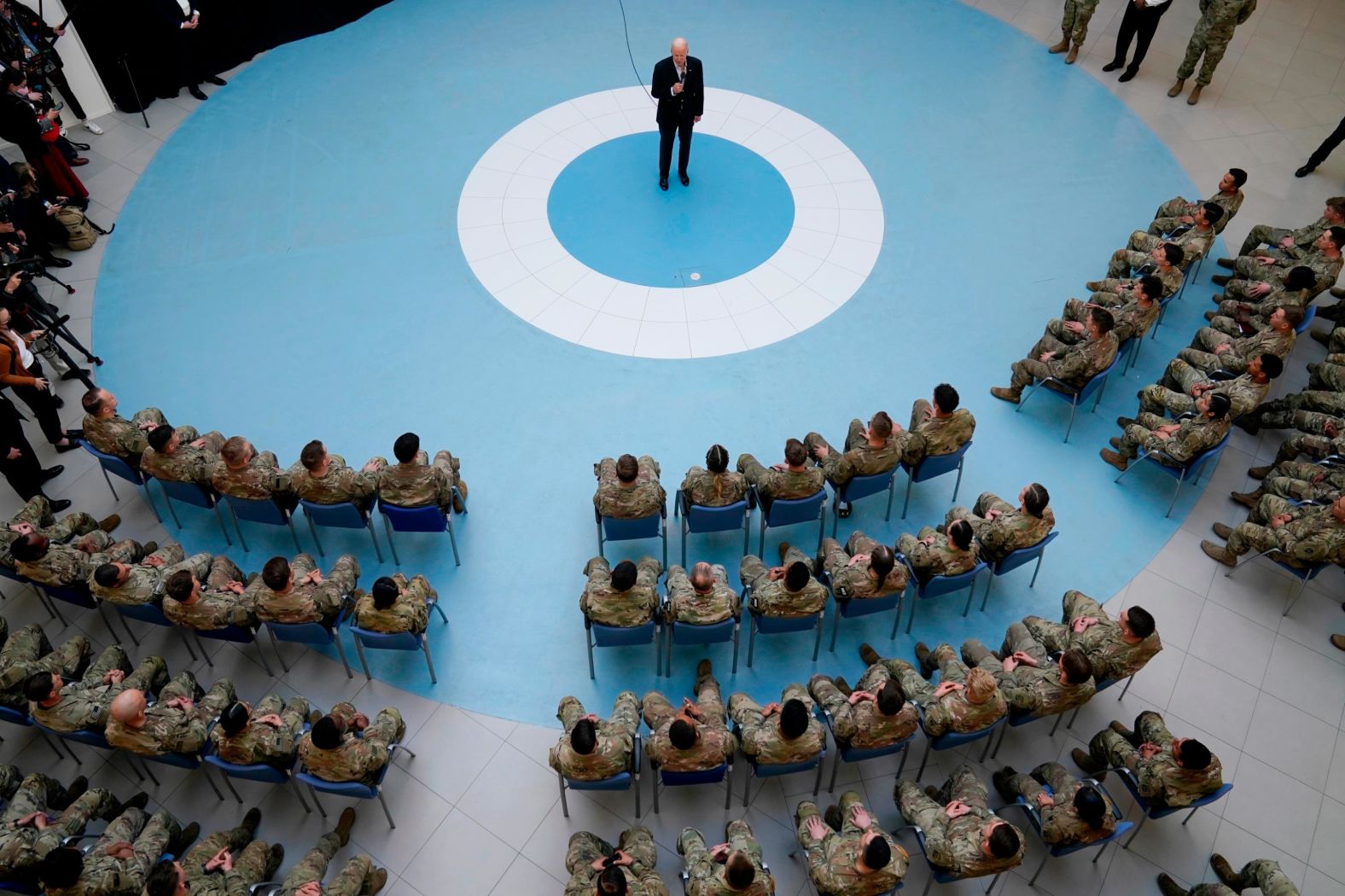 Biden speaks to members of the US Army in Jasionka, Poland, on Friday, March 25.