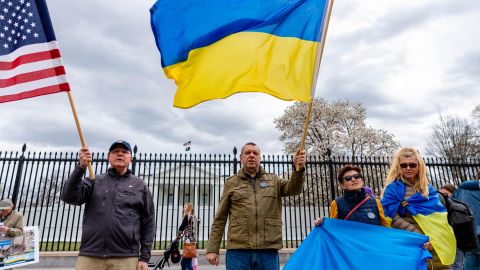 Members of United Help Ukraine and other activists hold a rally outside the White House on March 20, 2022 in Washington, DC. 