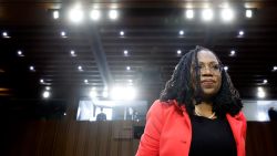WASHINGTON, DC - MARCH 22: U.S. Supreme Court nominee Judge Ketanji Brown Jackson returns from a break in her confirmation hearing before the Senate Judiciary Committee in the Hart Senate Office Building on Capitol Hill, March 22, 2022 in Washington, DC. Judge Ketanji Brown Jackson, President Joe Biden's pick to replace retiring Justice Stephen Breyer on the U.S. Supreme Court, would become the first Black woman to serve on the Supreme Court if confirmed. (Photo by Chip Somodevilla/Getty Images)