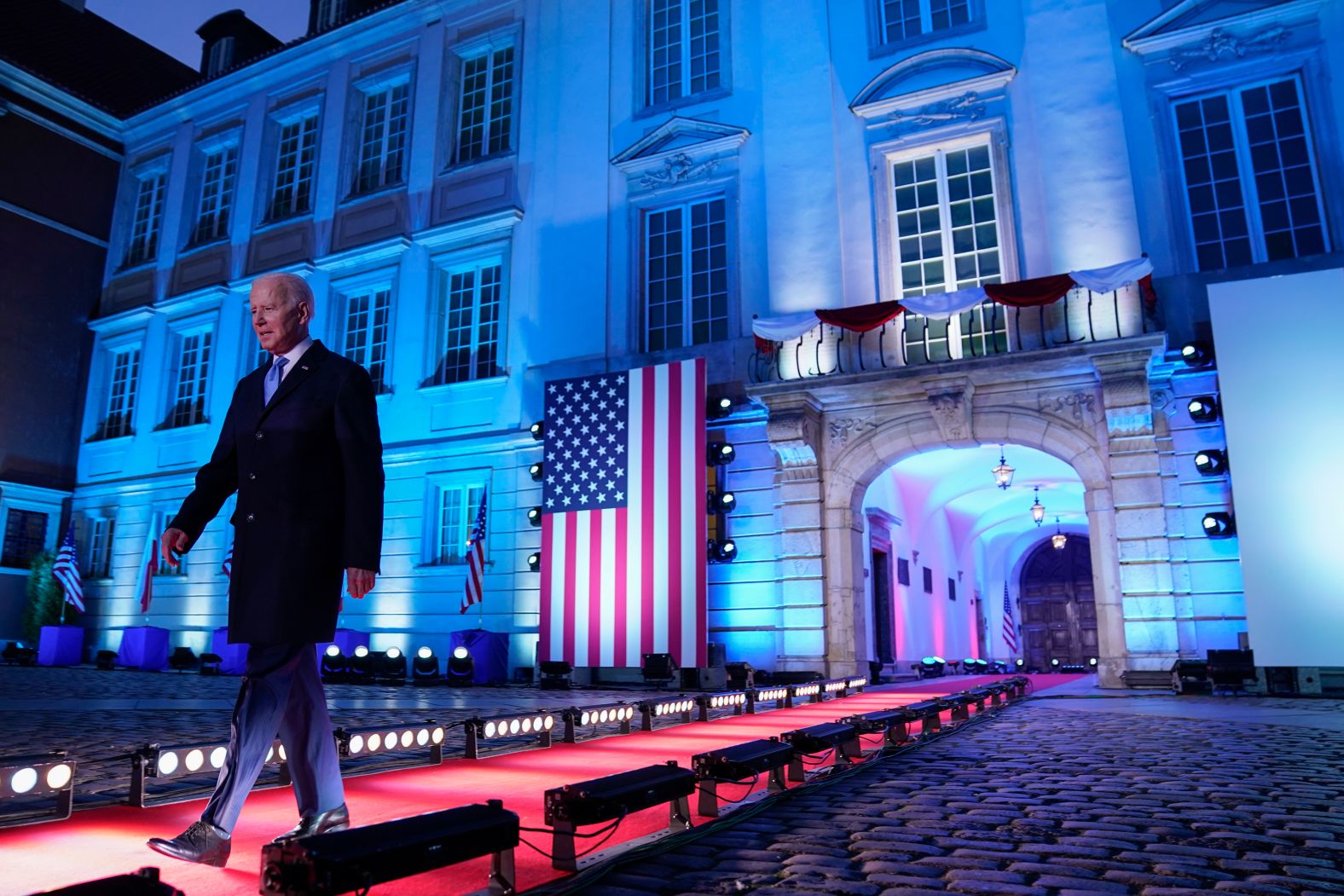 Biden arrives at the Royal Castle to speak about the Russian invasion of Ukraine on Saturday evening.