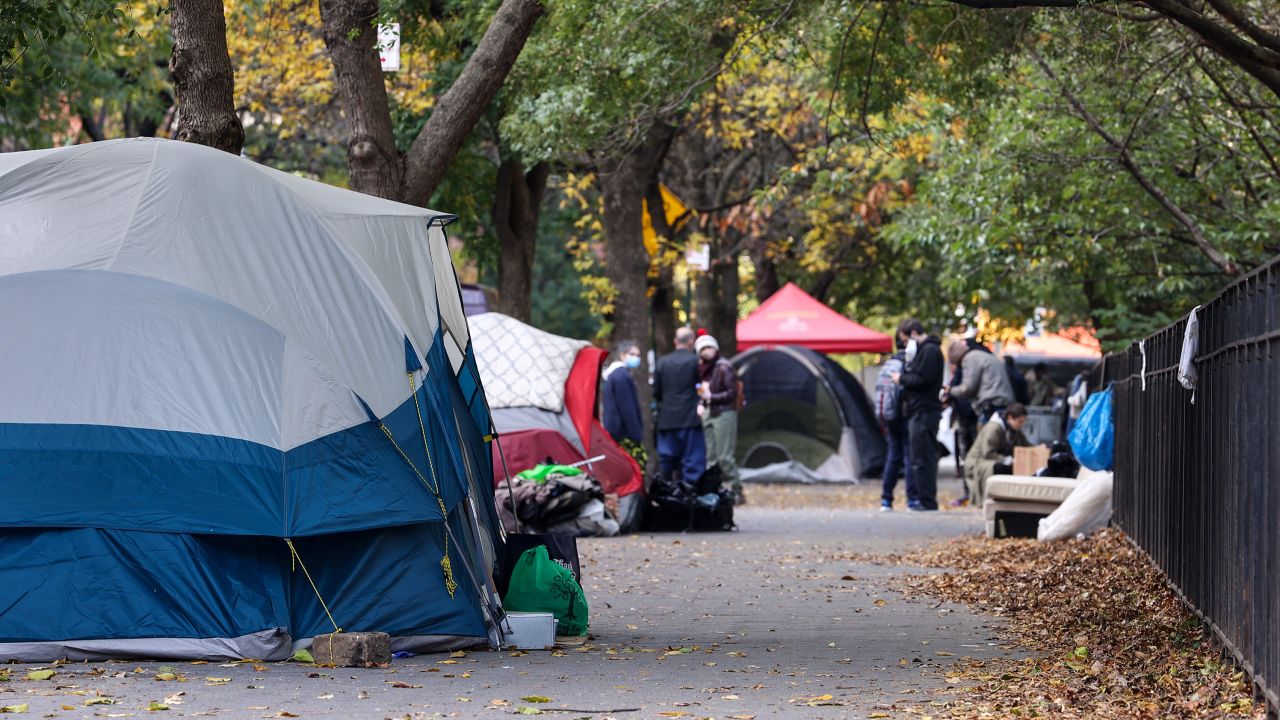 Homeless people are seen at the Tompkins Square Park as they are facing with eviction by the NYC Department of Homeless Services in Lower Manhattan of New York City.