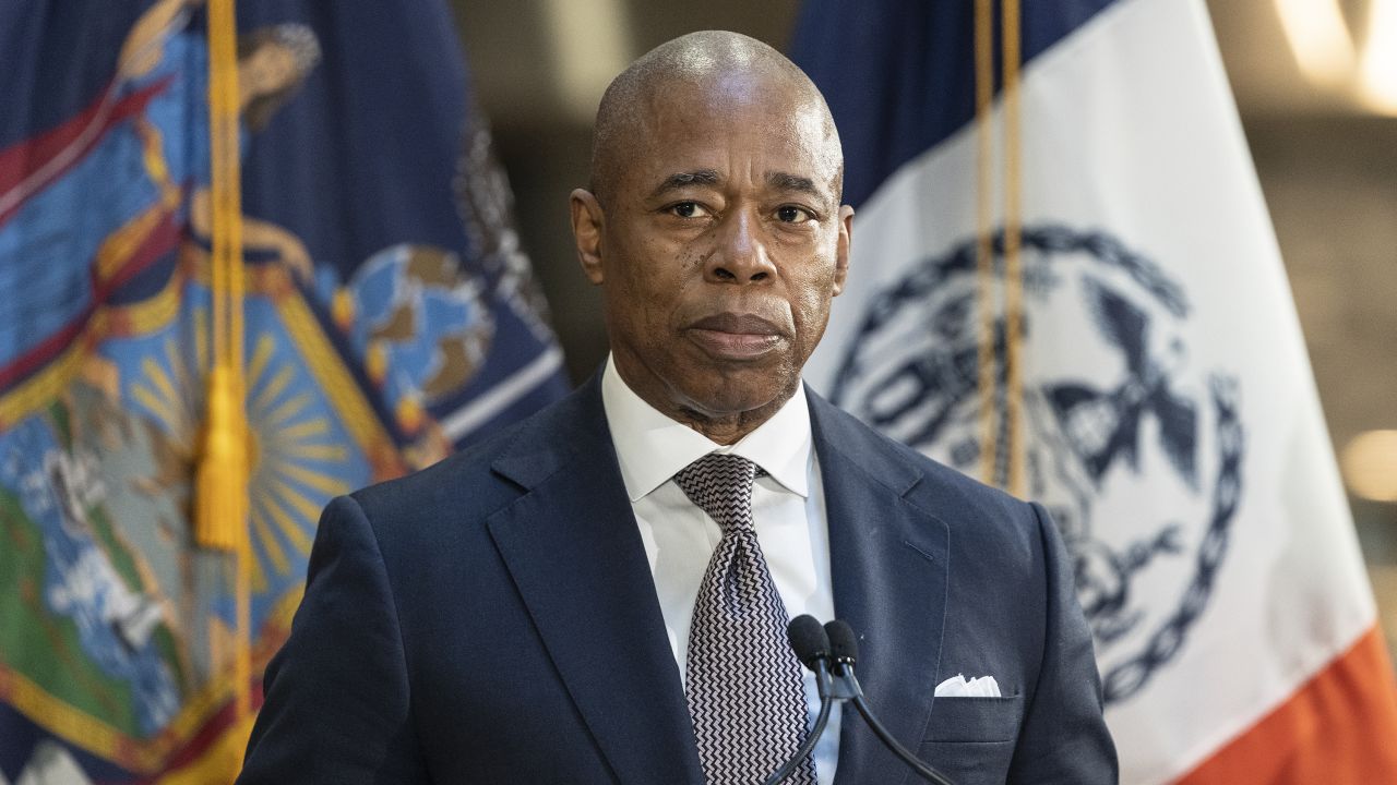 Mayor Eric Adams speaks during joint press conference with Governor Kathy Hochul on Fulton street subway station.