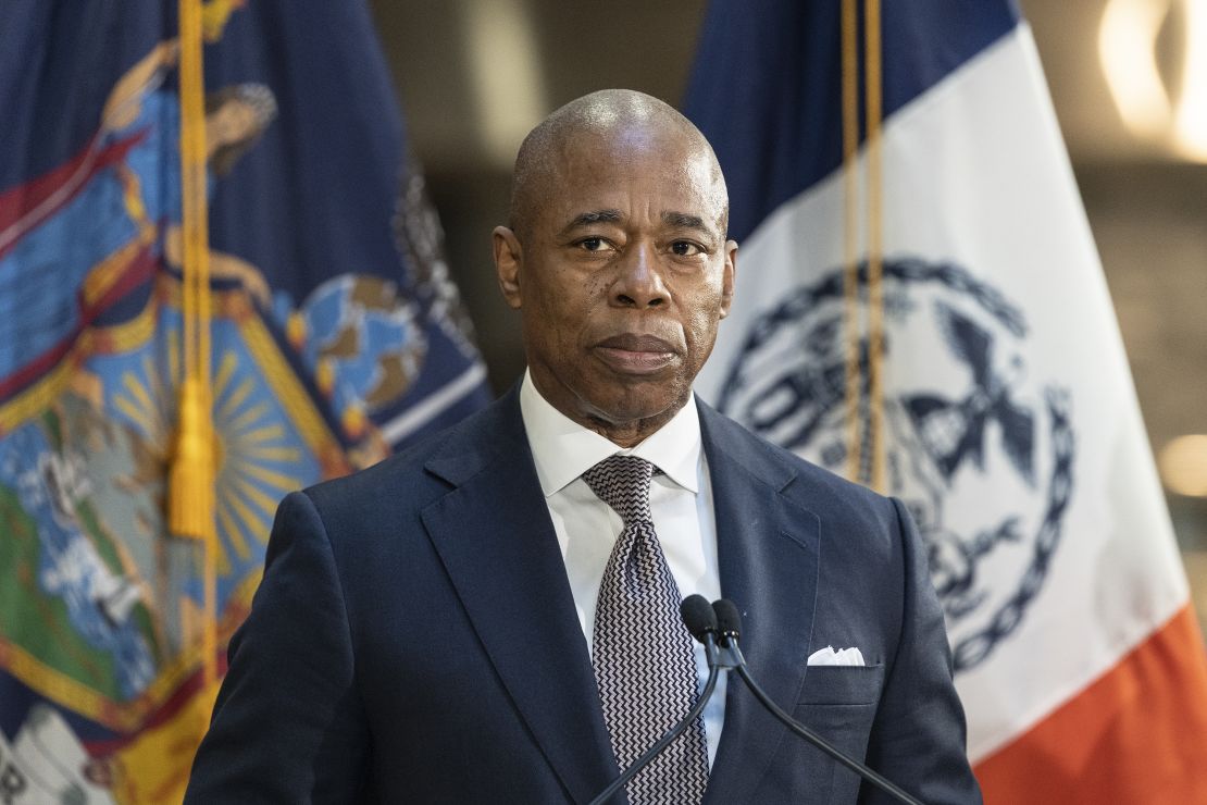 Mayor Eric Adams speaks during joint press conference with Governor Kathy Hochul on Fulton street subway station.