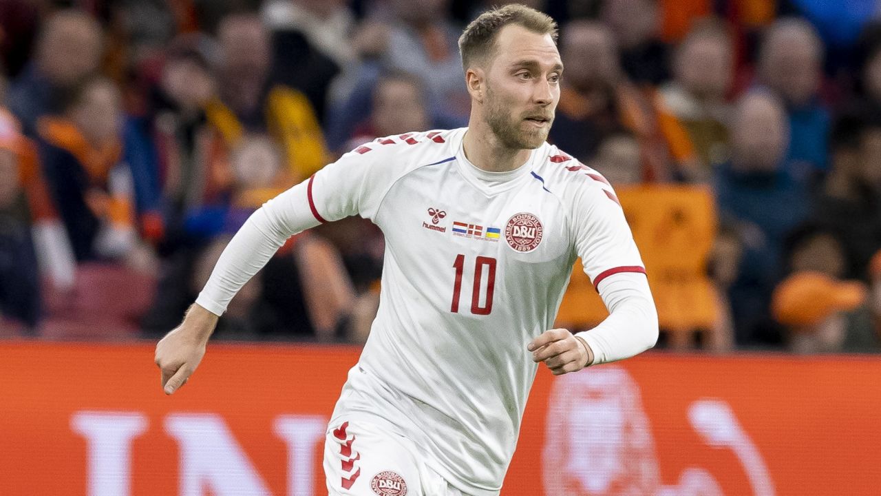 Christian Eriksen looks on during the match between Netherlands and Denmark.