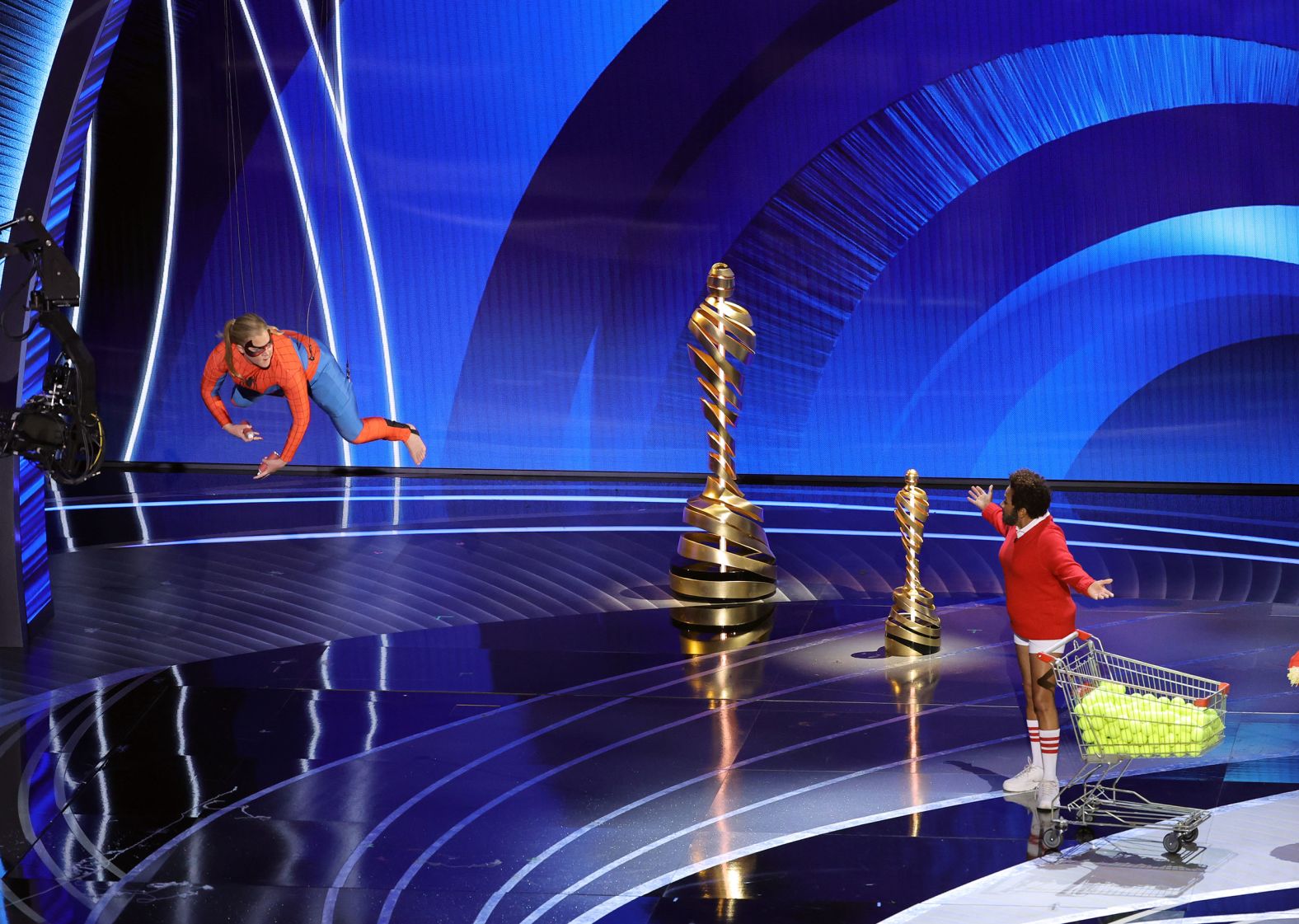 Co-hosts Amy Schumer and Wanda Sykes perform as Spider-Man and Richard Williams during the show.