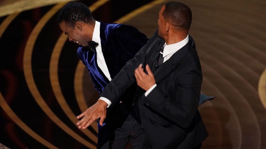 Chris Rock and Will Smith on stage during the Academy Awards on Sunday, March 27.
