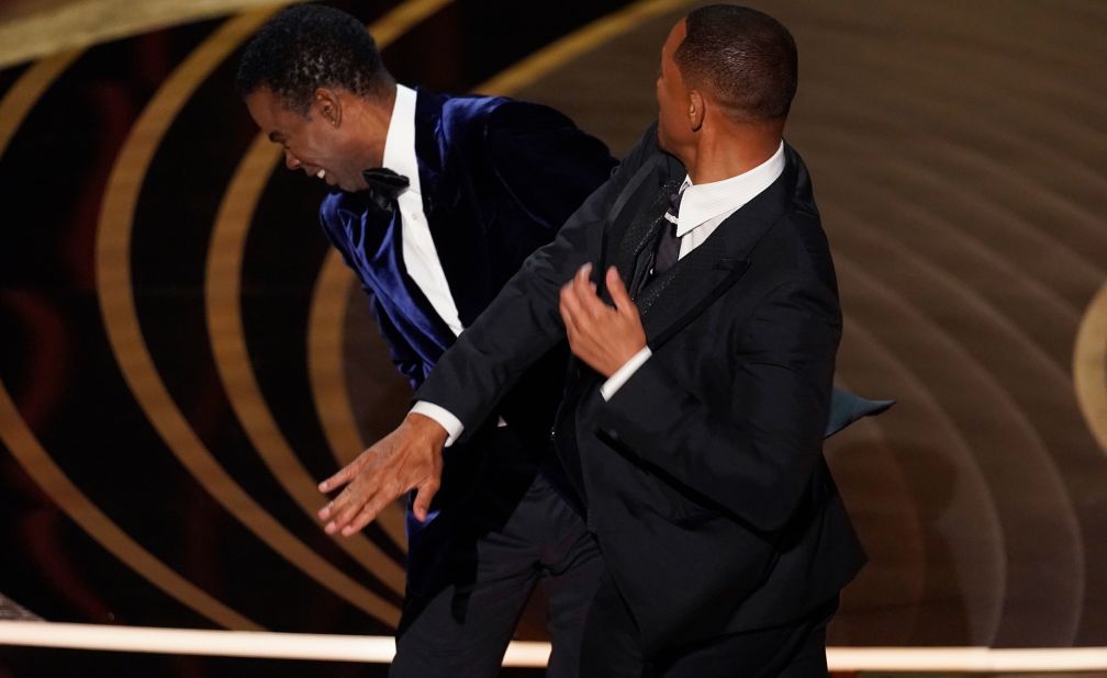 Will Smith <a href="https://www.cnn.com/2022/03/27/entertainment/will-smith-chris-rock/index.html" target="_blank">hits comedian Chris Rock on stage</a> before Rock presented the Oscar for best documentary feature on Sunday, March 27. Rock had made a joke about Jada Pinkett Smith's shaved head, and it didn't go over well with her husband.