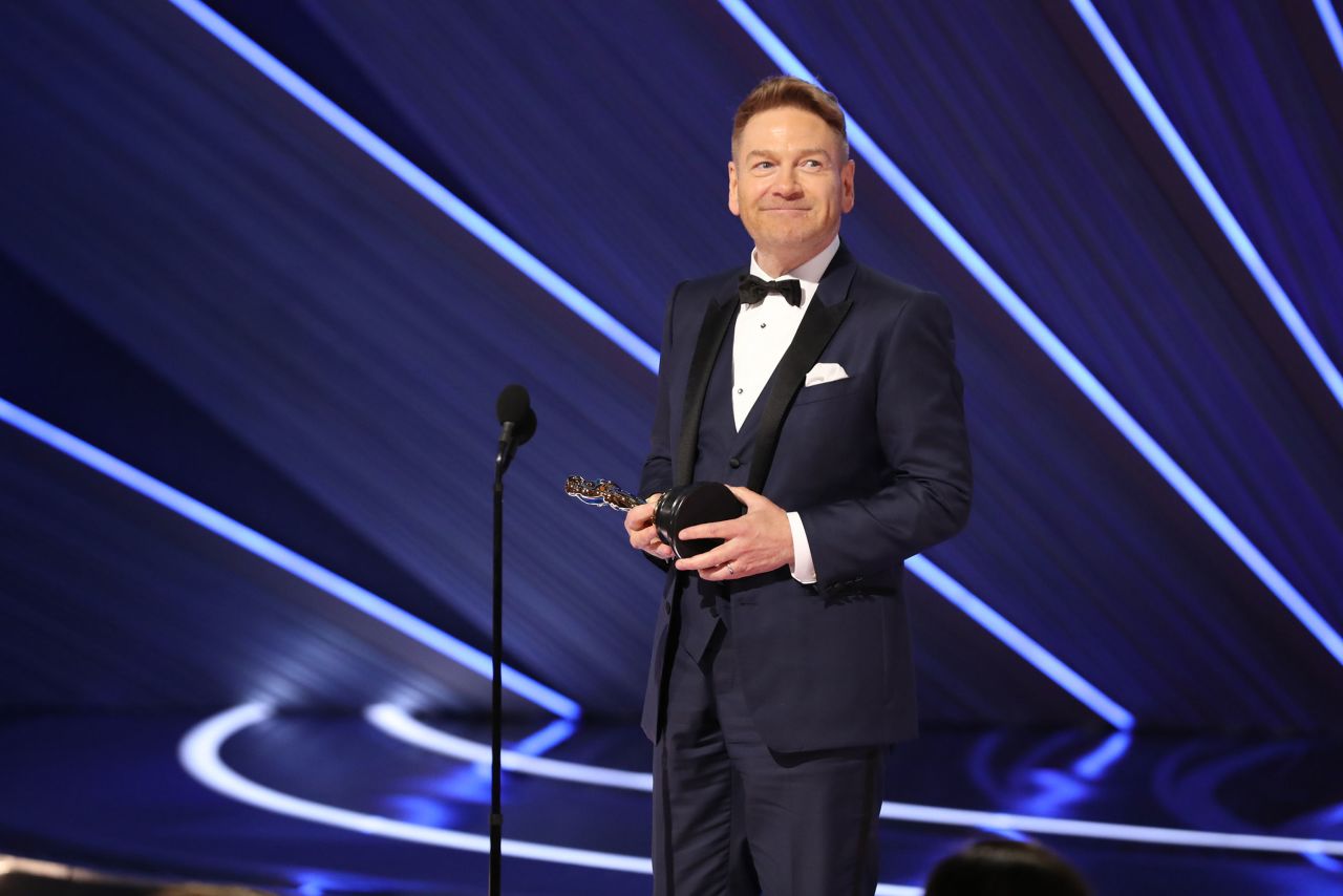 Kenneth Branagh accepts the Oscar for best original screenplay ("Belfast"). It is his first Oscar.