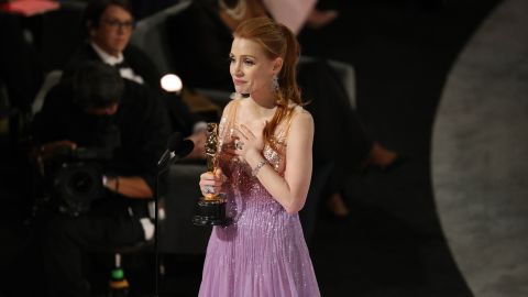 Jessica Chastain accepts her Oscar at Sunday's awards ceremony. 