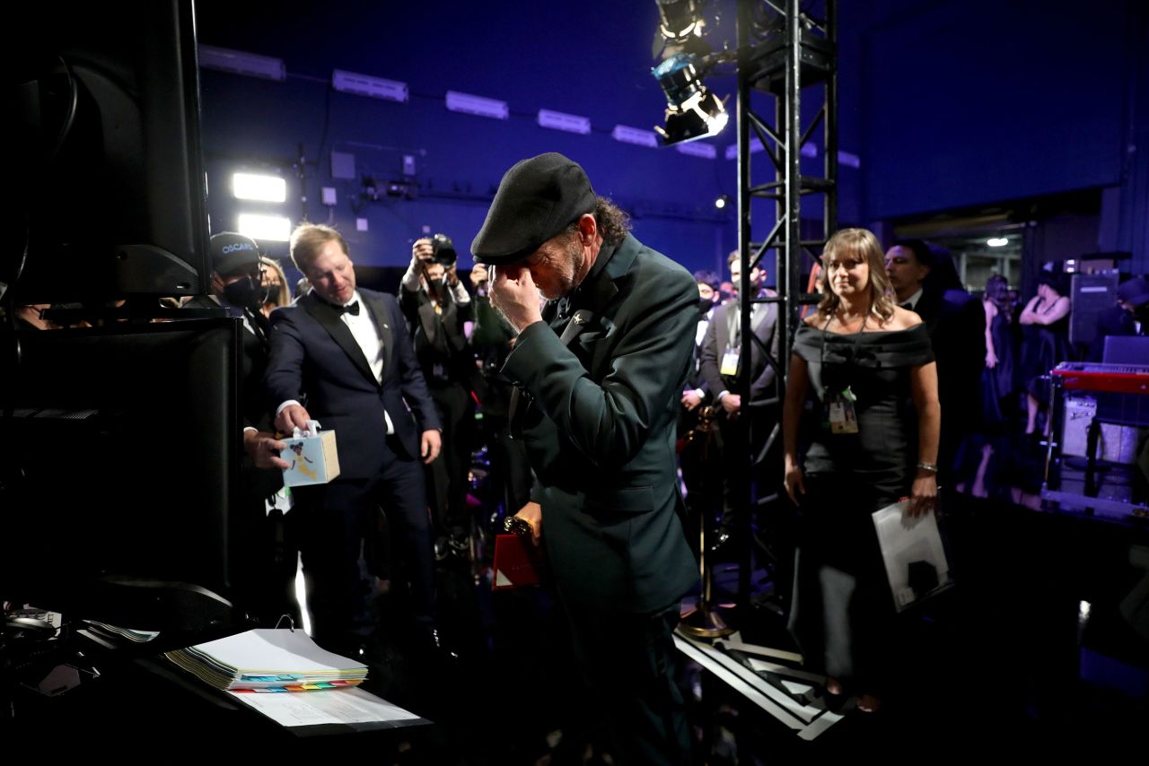 Kotsur tears up backstage after winning the best supporting actor Oscar.