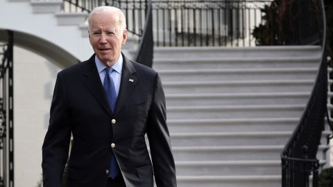 U.S. President Joe Biden walks towards members of the press prior to a Marine One departure from the White House on March 23, 2022 in Washington, DC. President Biden is traveling to Europe to meet with NATO and EU leaders to discuss Russia's invasion of Ukraine.