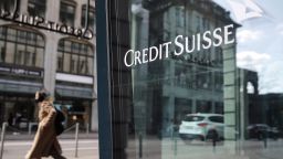 A Credit Suisse logo in a window of the Credit Suisse Group AG headquarters in Zurich, Switzerland, on Thursday, April 8, 2021. 