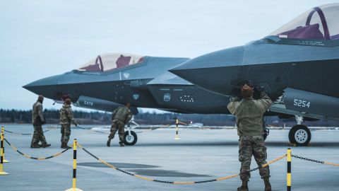 Two US Air Force F-35 Lightning II aircraft assigned at Hill Air Force Base, Utah, arrive at Amari Air Base, Estonia, on February 24.