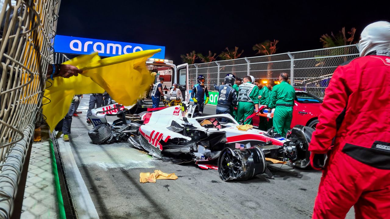 Mick Schumacher crashed during the second qualifying session in Saudi Arabia.