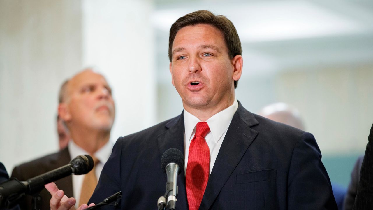 Florida Gov. Ron DeSantis responds to questions from the media at the close of the legislative session on Monday, March 14, 2022.